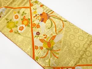 アンティーク　鳳凰に花丸文・古典柄模様織り出し袋帯(着用可)